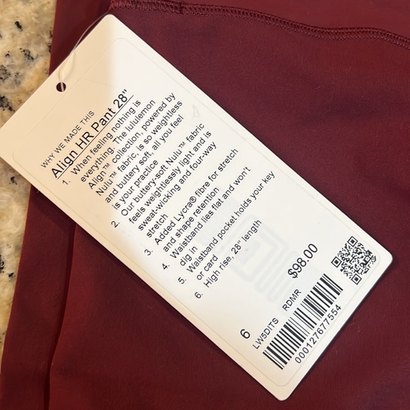 Lululemon Burgundy High-Rise Align 28” Leggings - Picture 5 of 6